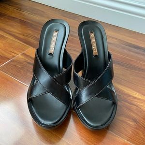 NEW Nine West Black Leather Wedge Heel
